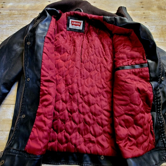 Levi's Brown Leather Bomber Trucker Jacket with Puffer Lining Men's Size Medium - Picture 5 of 8